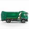 Modern Green Garbage Truck on White Background. Generative ai