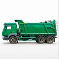 Modern Green Garbage Truck on White Background. Generative ai