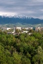 modern green Kazakh city of Almaty with beautiful mountains Royalty Free Stock Photo