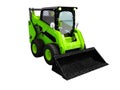 Modern green mini loader after loading stone 3d render on white