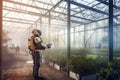 Modern greenhouse equipped with modern technologies and in which robots work