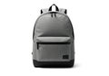 Modern grey backpack with all over text pattern Royalty Free Stock Photo