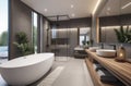 modern grey bathroom interior in loft style wood with countertop basin, mirror and shower Royalty Free Stock Photo
