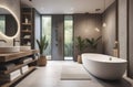 modern grey bathroom interior in loft style wood with countertop basin, mirror and shower Royalty Free Stock Photo