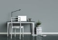Modern grey home office interior design 3d Rendering Royalty Free Stock Photo