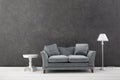 Modern grey sofa on grey wall background. Free space Royalty Free Stock Photo