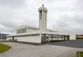 Modern Grindavikurkirkja yngri church made of concrete in the centre of Grindavik city, Iceland