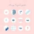 Modern grunge highlight icon set, fashion logo concept, cute frame with eye, lips and strokes