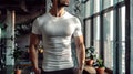 Modern gym background DSLR Mirrorless afternoon blank tight t-shirt