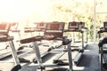 Modern gym interior equipment, treadmill control panels for card Royalty Free Stock Photo