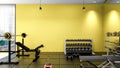 Modern gym interior with sport and fitness gym equipments, fitness center interior, 3D Rendering