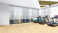 Modern gym interior with sport and fitness gym equipments, fitness center interior, 3D Rendering