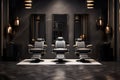 Modern hair beauty salon with dark design, luxury barbershop interior