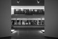 Modern hall of Exhibition Space PAC with Mannequins by Ignazio Gardella, grayscale shot