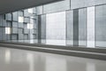 Modern hallway interior in building with glass doors and concrete floor. Architecture and modern design concept. Royalty Free Stock Photo