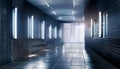 Modern hallway with rectangular lights on a tiled wall. 3D Rendering Royalty Free Stock Photo