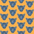 Modern Hand Draw Colored Jaguar Background Pattern Seamless
