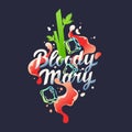 Modern hand drawn lettering label for alcohol cocktail Bloody Mary.