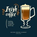 Modern hand drawn lettering label for alcohol cocktail Irish coffee. Royalty Free Stock Photo