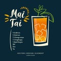 Modern hand drawn lettering label for alcohol cocktail Mai Tai. Royalty Free Stock Photo