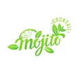 Modern hand drawn lettering label for alcohol cocktail Mojito.