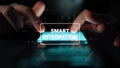 Modern Hands Using Smartphone with Smart Integration Concept and Digital Interface Elements in Dark Environment Royalty Free Stock Photo