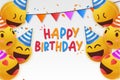 modern happy birthday background with emoticons vector illustration