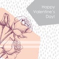 Modern Happy Valentines Day card with hand drawn botanical rose