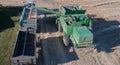 A modern harvester at the wheat harvest