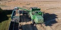 A modern harvester at the wheat harvest