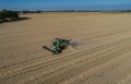 A modern harvester at the wheat harvest