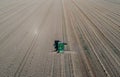 A modern harvester at the wheat harvest