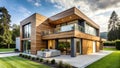 A Modern Haus Kubus Design Featuring Prominent Wood Elements Royalty Free Stock Photo