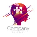 Modern head logo of Company Brand . Profile Human with puzzle. Fluid style. Logotype in vector. Design concept. Gradient