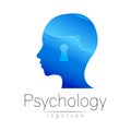 Modern head logo of Psychology. Profile Human. Creative style. Logotype in vector. Design concept. Brand company. Blue