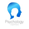 Modern head logo of Psychology. Profile Human. Creative style. Logotype in vector. Design concept. Brand company. Blue