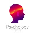 Modern head logo of Psychology. Profile Human. Creative style. Logotype in vector. Design concept. Brand company. Violet