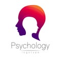 Modern head logo of Psychology. Profile Human. Creative style. Logotype in vector. Design concept. Brand company. Violet