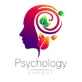 Modern head Logo sign of Psychology. Profile Human. Green Leaves. Creative style. Symbol in vector. Design concept