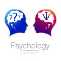 Modern head Logo sign of Psychology. Profile Human. Letter Psi. Creative style