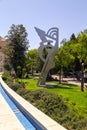 Modern Head metal sculpture by Roy Lichtenstein in Daniel Garden, Kikar Safra Square, Jerusalem, Israel