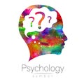 Modern head with question inside brain . sign of Psychology. Profile Human. Creative style. Symbol in . Design concept