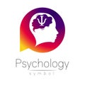 Modern head Sign of Psychology. Human in a circle. Creative style. Icon in vector. Design Brand company. Violet color
