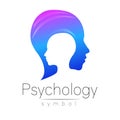 Modern head sign of Psychology. Profile Human. Creative style. Symbol in vector. Design concept. Brand company. Blue
