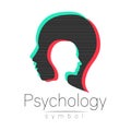 Modern head sign of Psychology. Profile Human. Glitch effect. Symbol in vector. Design concept. Brand company. isolated