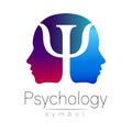 Modern head sign of Psychology. Profile Human. Letter Psi. Creative style. Symbol in vector. Violet blue color isolated Royalty Free Stock Photo