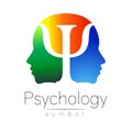 Modern head sign of Psychology. Profile Human. Letter Psi. Creative style. Symbol in vector. Yellow green blue color