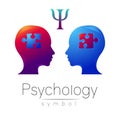 Modern head sign of Psychology. Profile Human. Letter Psi. Puzzle. Creative style. Symbol in vector. Design concept Royalty Free Stock Photo