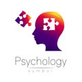 Modern head sign of Psychology. Puzzle. Profile Human. Creative style. Symbol in vector. Design concept. Brand company