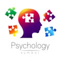 Modern head sign of Psychology. Puzzle. Profile Human. Creative style. Symbol in vector. Design concept. Brand company